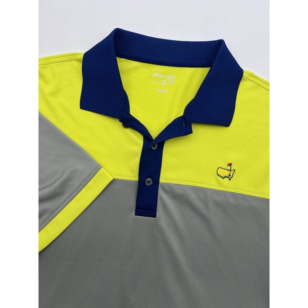 Augusta National The Masters Tech Golf Performance Polo Shirt Men L Gray Yellow‎